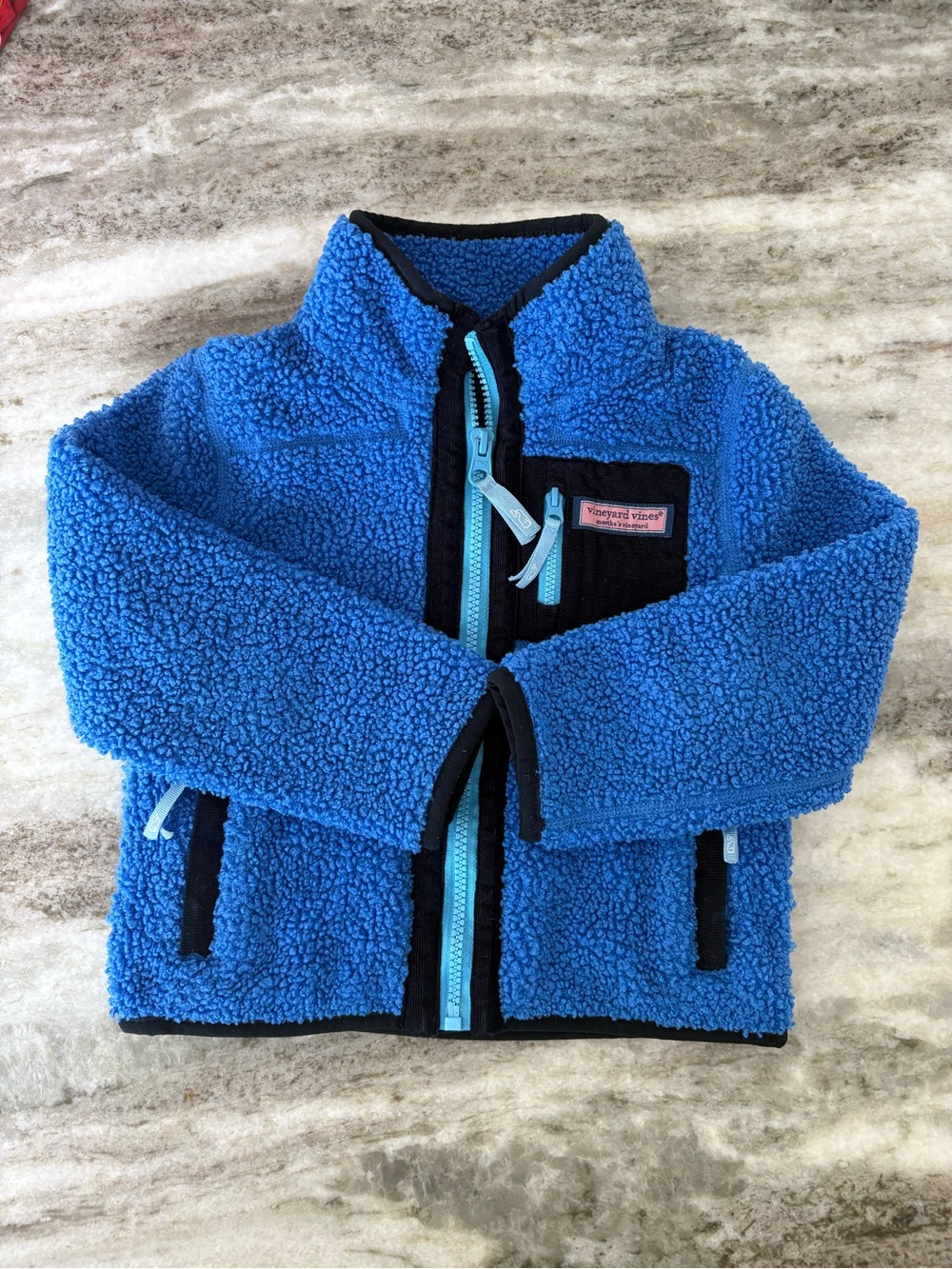 Vineyard Vines Kids Bright Blue Sherpa Jacket with Black Trim